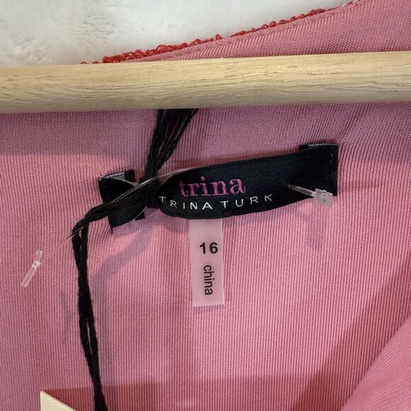 Trina Turk Dress Phenomenal Bell Sleeve Stripe Summer Knit Pink NWT 16 - Picture 2 of 10